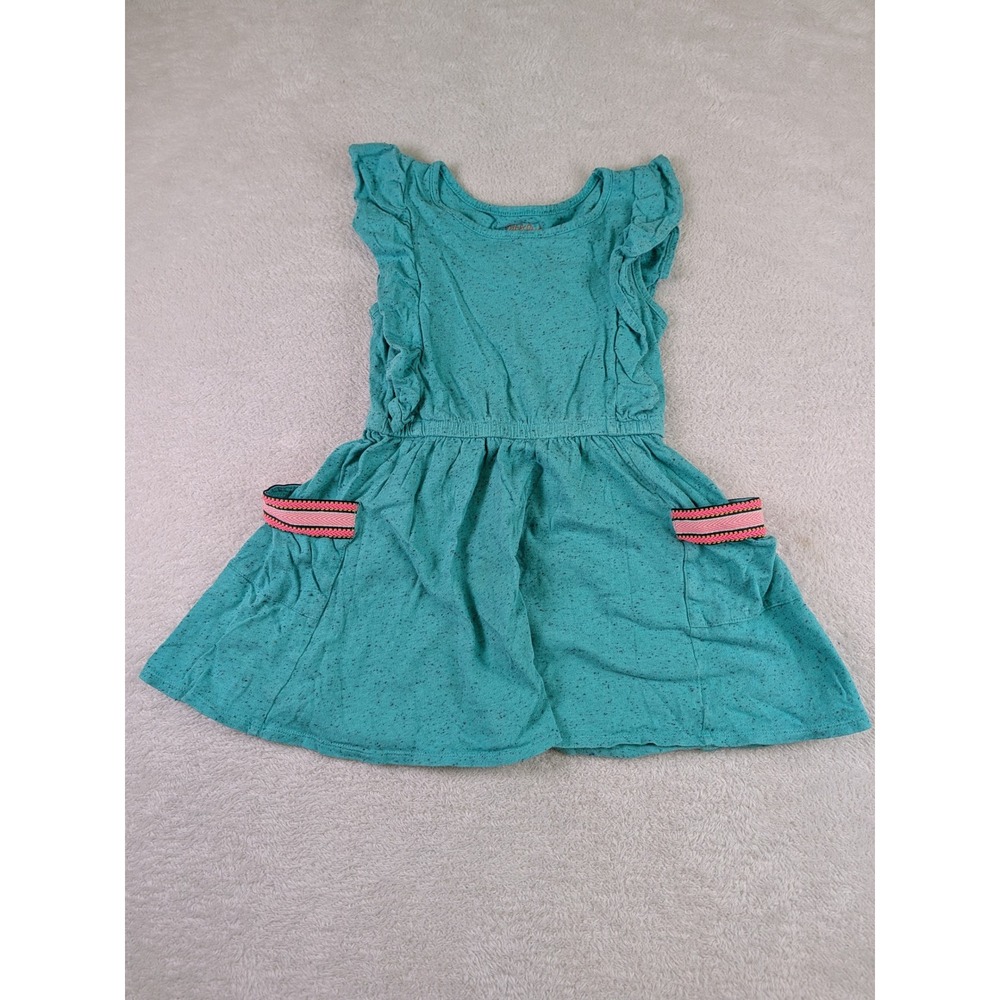 Cat & Jack Girls Teal Green Speckled Ruffle Pocket Dress Size S 6/6X
